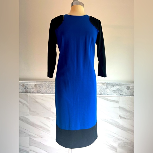 New Chaus Ponte Color-block 3/4 Sleeves Blue and Black Midi Dress 6 - Picture 1 of 9